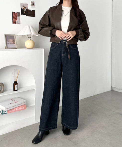 ノーカラーPUショート丈ブルゾン | CL2253032 | ブラウン