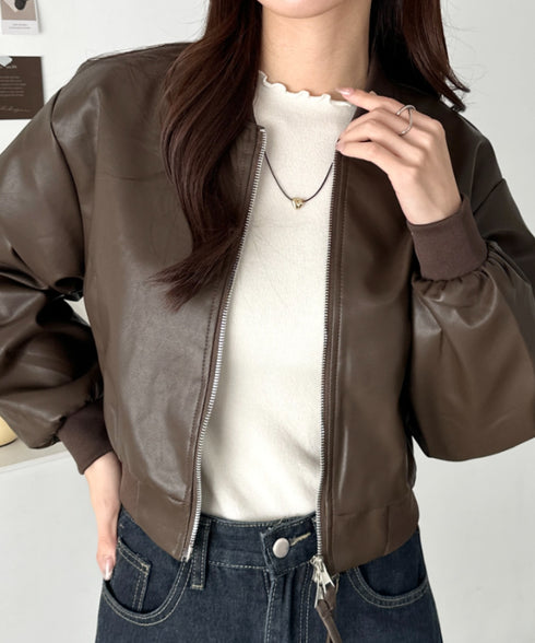 ノーカラーPUショート丈ブルゾン | CL2253032 | ブラウン