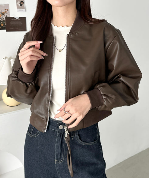 ノーカラーPUショート丈ブルゾン | CL2253032 | ブラウン