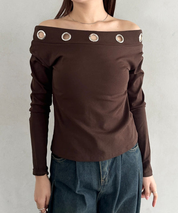 アイレットデザインオフショル長袖トップス | BA2253027 | ブラウン