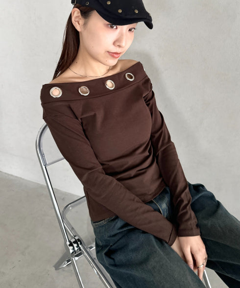 アイレットデザインオフショル長袖トップス | BA2253027 | ブラウン