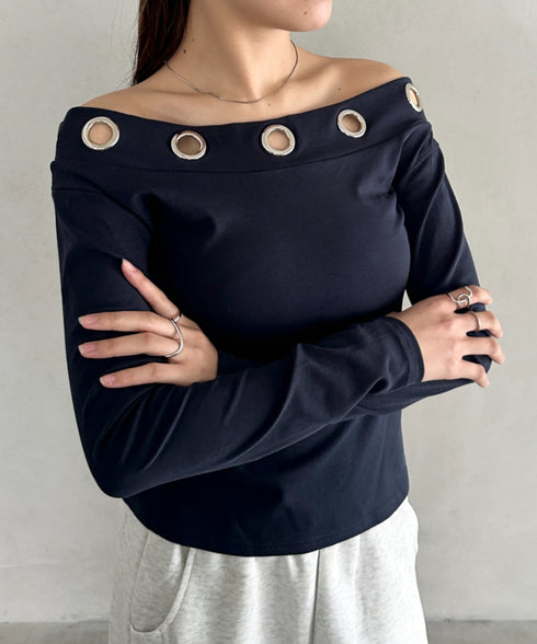 アイレットデザインオフショル長袖トップス | BA2253027 | ネイビー