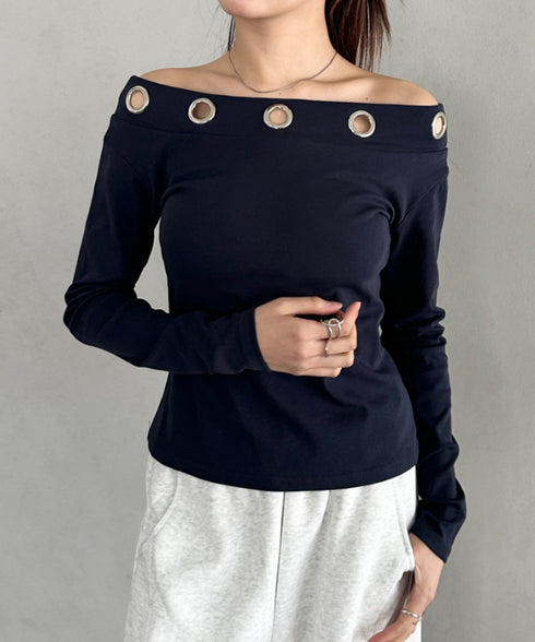 アイレットデザインオフショル長袖トップス | BA2253027 | ネイビー