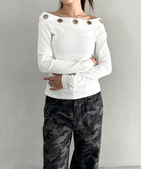 アイレットデザインオフショル長袖トップス | BA2253027 | ホワイト