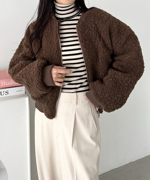 ノーカラーボアジャケット | CL2254007 | ブラウン