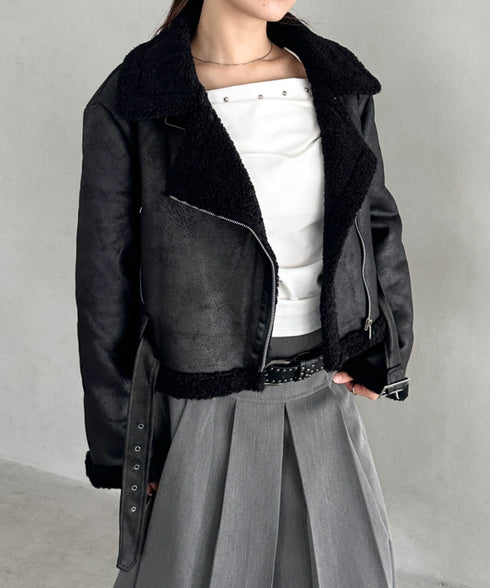 ショート丈PUムートンジャケット | BA2254002 | ブラック