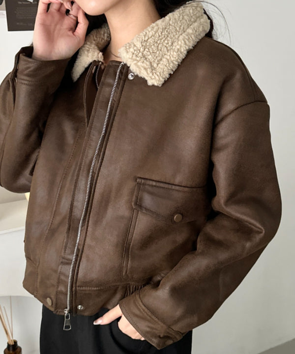 ヴィンテージライクオーバーサイズPUブルゾン | CL2254009 | ブラウン