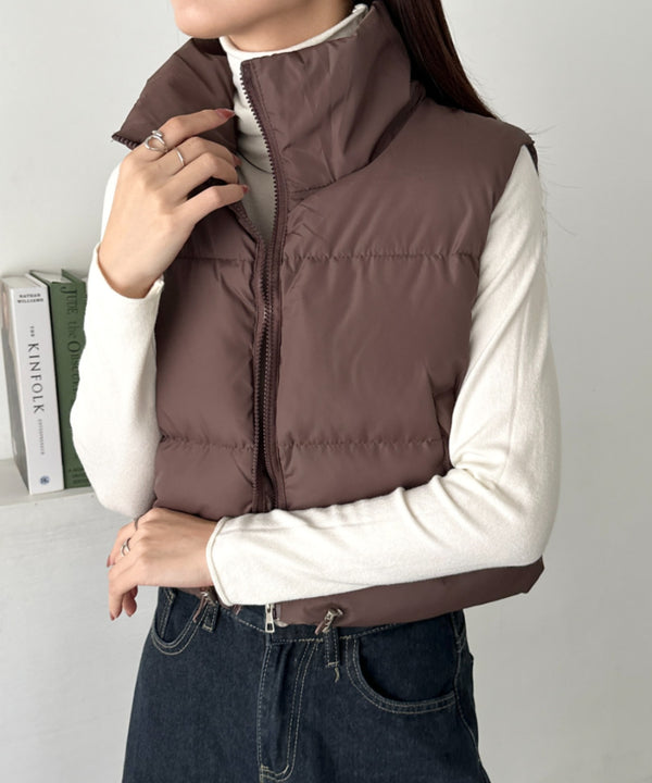 スタンドカラーコンパクトショート丈中綿ベスト | CL2256055 | ブラウン
