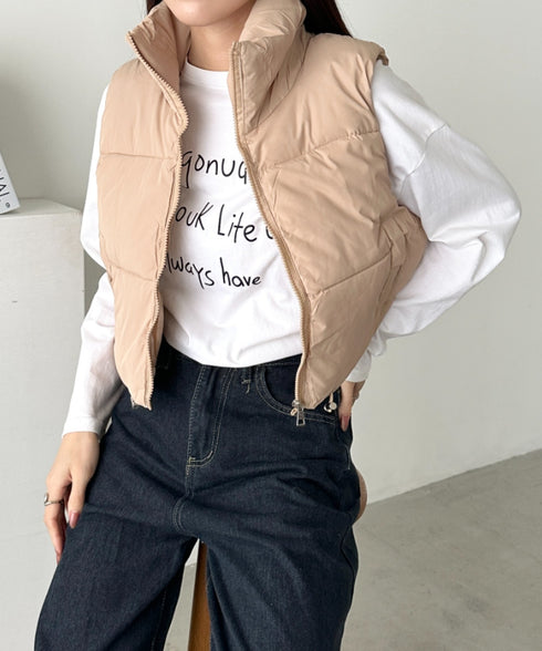 スタンドカラーコンパクトショート丈中綿ベスト | CL2256055 | ベージュ