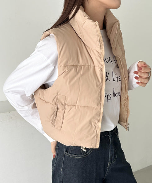 スタンドカラーコンパクトショート丈中綿ベスト | CL2256055 | ベージュ