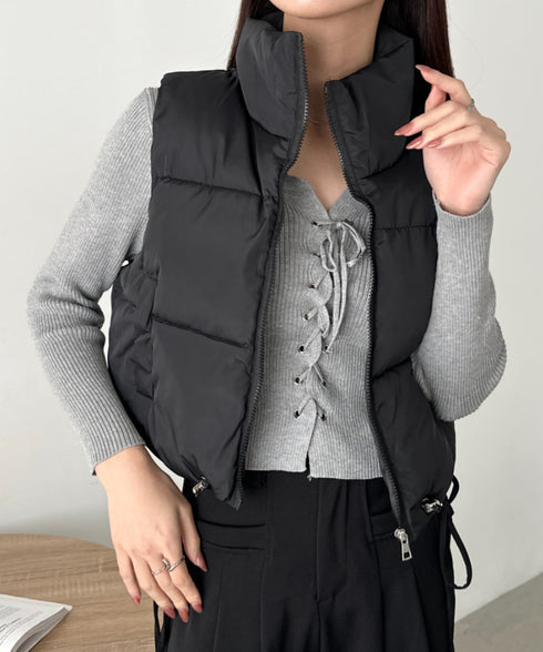 スタンドカラーコンパクトショート丈中綿ベスト | CL2256055 | ブラック