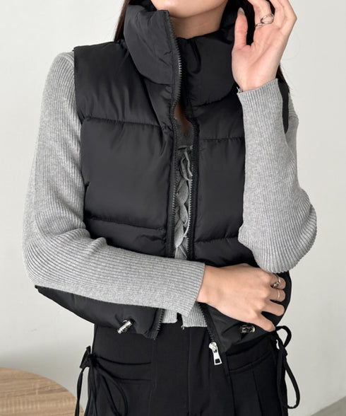 スタンドカラーコンパクトショート丈中綿ベスト | CL2256055 | ブラック