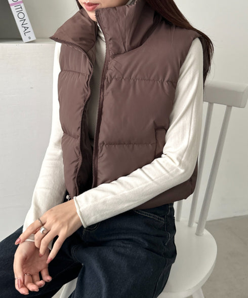 スタンドカラーコンパクトショート丈中綿ベスト | CL2256055 | ブラウン