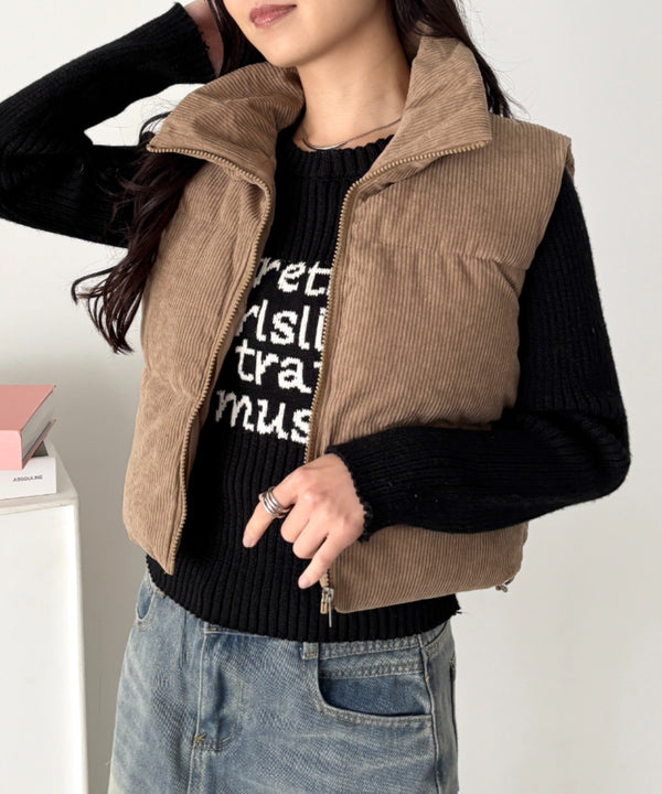 スタンドカラーコーデュロイ中綿ベスト | CL2256056 | ベージュ