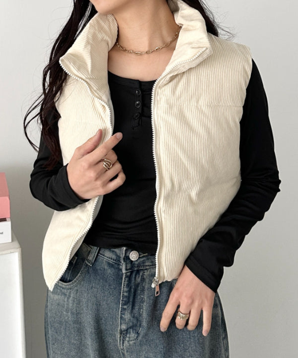 スタンドカラーコーデュロイ中綿ベスト | CL2256056 | アイボリー