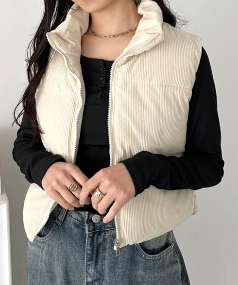 スタンドカラーコーデュロイ中綿ベスト | CL2256056 | アイボリー