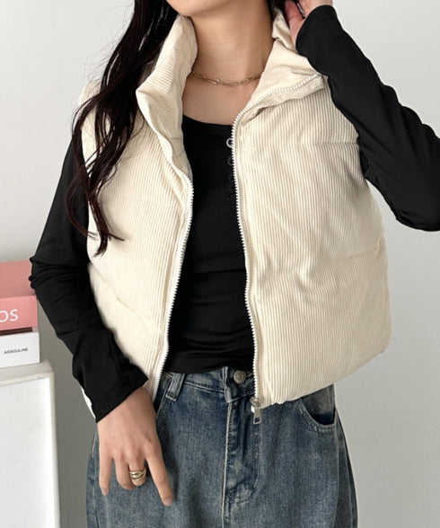 スタンドカラーコーデュロイ中綿ベスト | CL2256056 | アイボリー