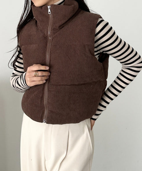 スタンドカラーコーデュロイ中綿ベスト | CL2256056 | ブラウン