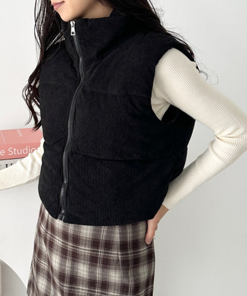 スタンドカラーコーデュロイ中綿ベスト | CL2256056 | ブラック