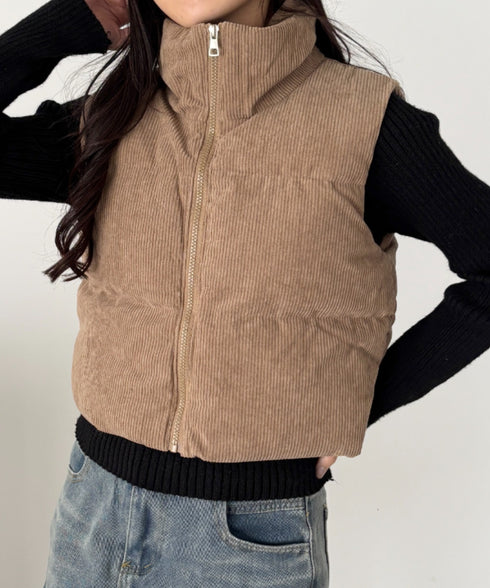 スタンドカラーコーデュロイ中綿ベスト | CL2256056 | ベージュ