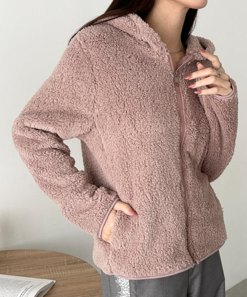 フリースジップアップフーディー | CL2256060 | ピンクベージュ