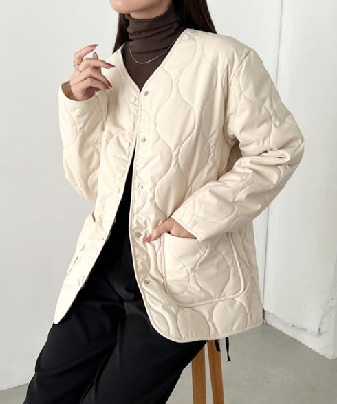 オーバーサイズノーカラーキルティングジャケット | CL2254010 | アイボリー