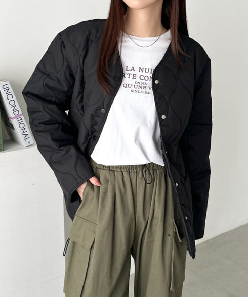 オーバーサイズノーカラーキルティングジャケット | CL2254010 | ブラック