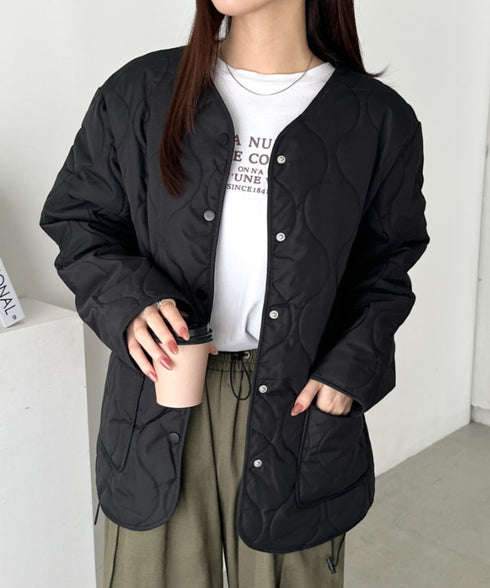 オーバーサイズノーカラーキルティングジャケット | CL2254010 | ブラック