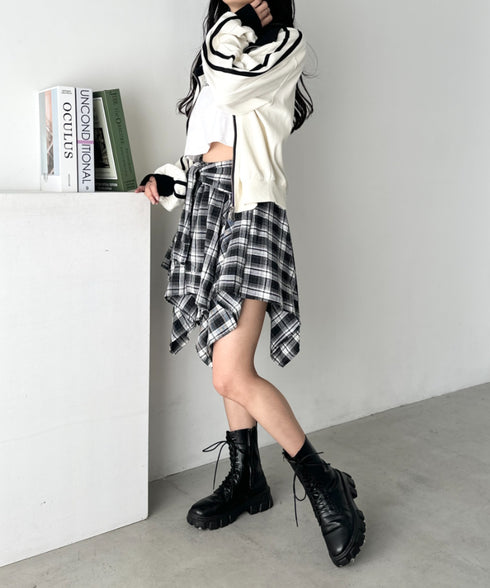 チェックシャツ巻き風ミニスカート | CL2253034 | ブラック