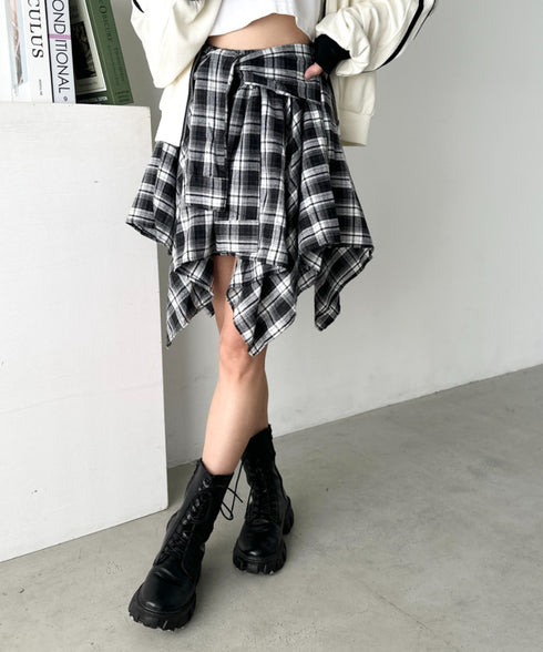 チェックシャツ巻き風ミニスカート | CL2253034 | ブラック