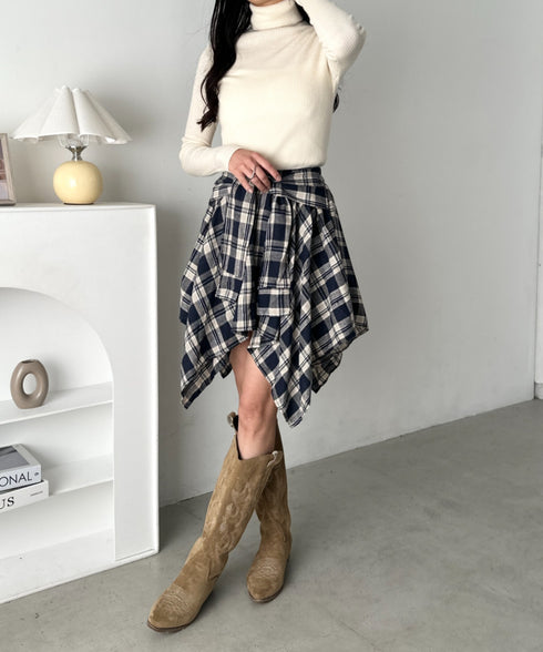 チェックシャツ巻き風ミニスカート | CL2253034 | ダークネイビー