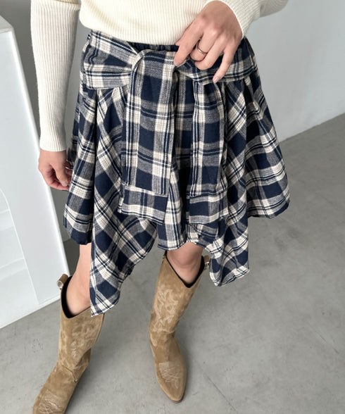 チェックシャツ巻き風ミニスカート | CL2253034 | ダークネイビー