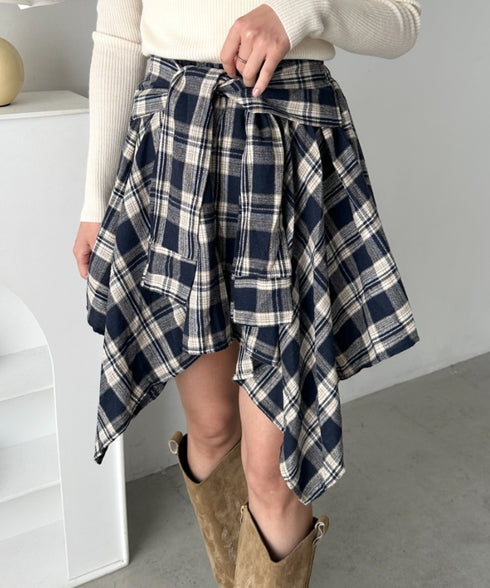 チェックシャツ巻き風ミニスカート | CL2253034 | ダークネイビー