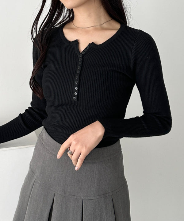 ヘンリーネックコンパクトリブトップス | CL2253035 | ブラック