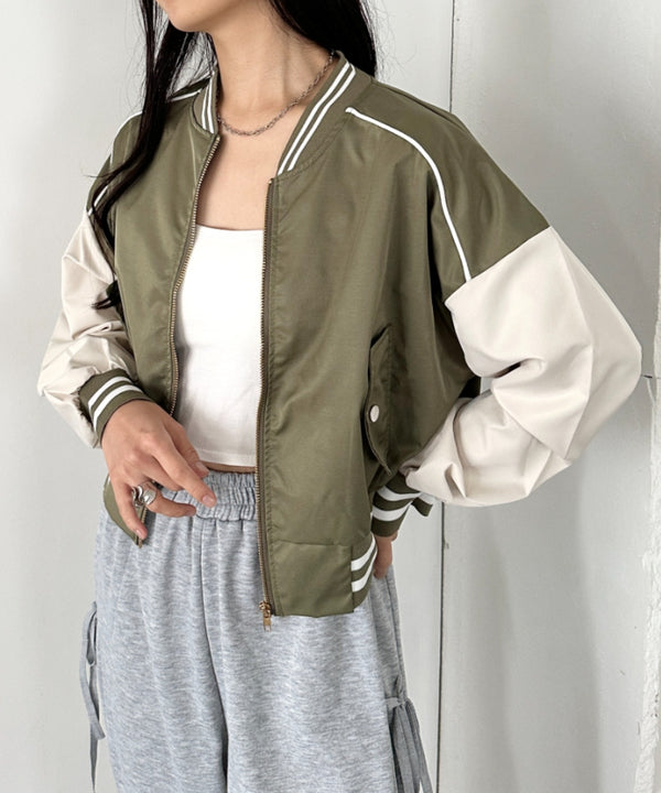 配色ノーカラーブルゾン | CL2256066 | カーキ