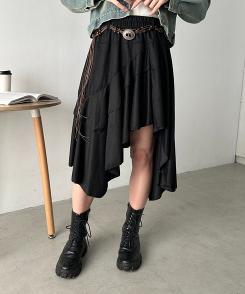 アシンメトリースウェードスカート | CL2256067 | ブラック