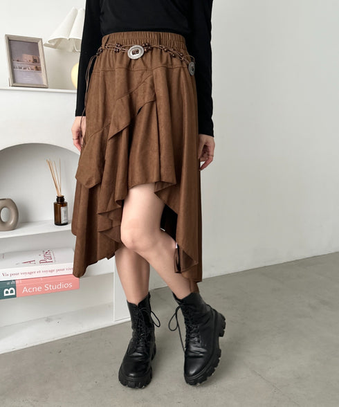 アシンメトリースウェードスカート | CL2256067 | ブラウン