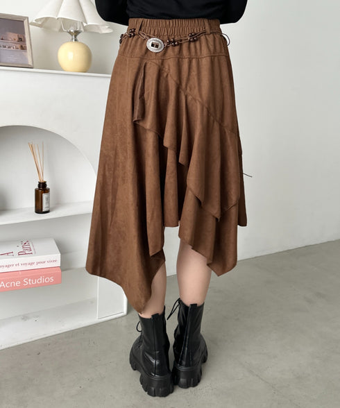 アシンメトリースウェードスカート | CL2256067 | ブラウン