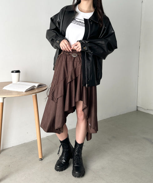 アシンメトリースウェードスカート | CL2256067 | ワインレッド