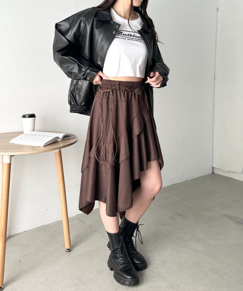 アシンメトリースウェードスカート | CL2256067 | ワインレッド