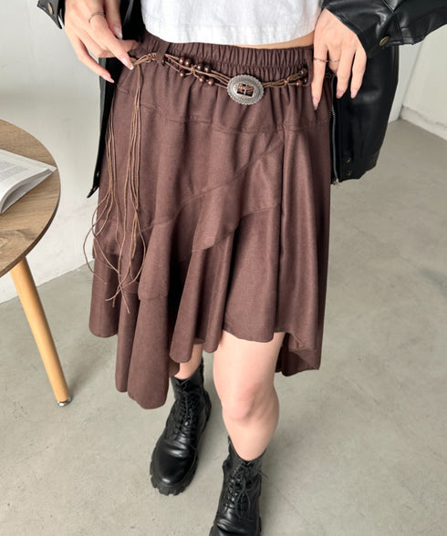 アシンメトリースウェードスカート | CL2256067 | ワインレッド