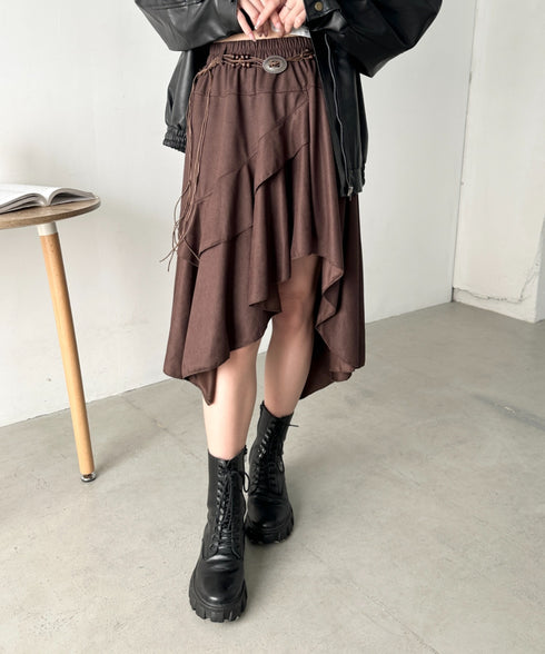 アシンメトリースウェードスカート | CL2256067 | ワインレッド