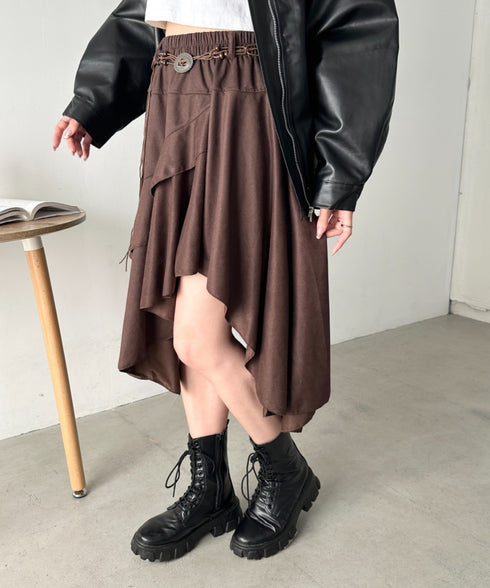 アシンメトリースウェードスカート | CL2256067 | ワインレッド