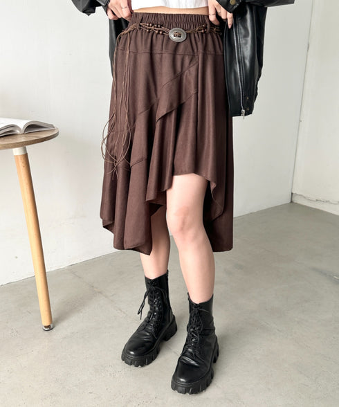 アシンメトリースウェードスカート | CL2256067 | ワインレッド