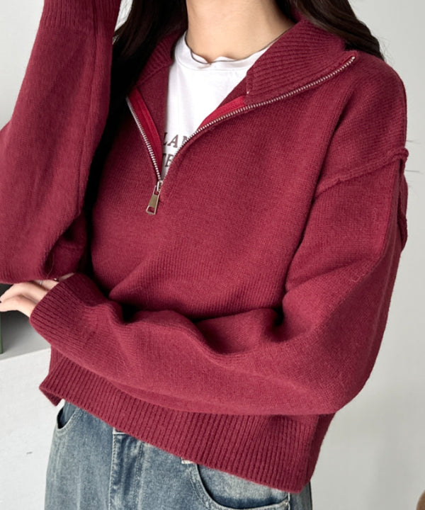 ハーフジップニットプルオーバー | CL2254012 | ワインレッド