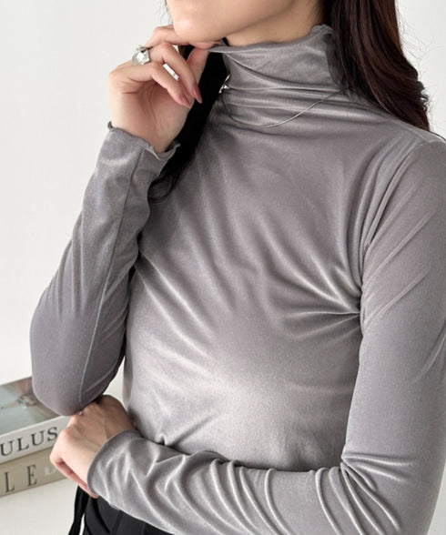 メロウハイネックシアーベロアトップス | CL2253036 | グレー