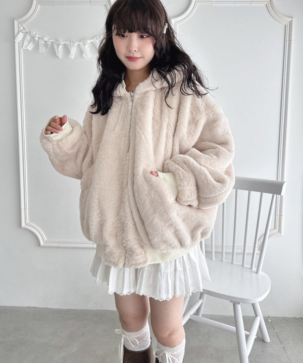 【リバーシブル】フェイクファーフーディ2WAYブルゾン | LO2254022 | オフホワイト