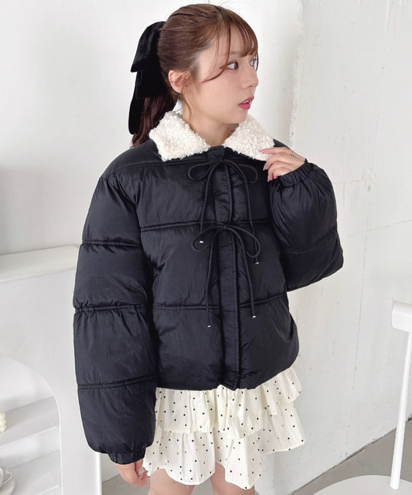 プードルファーフロントリボンパデットジャケット | LO2254025 | ブラック