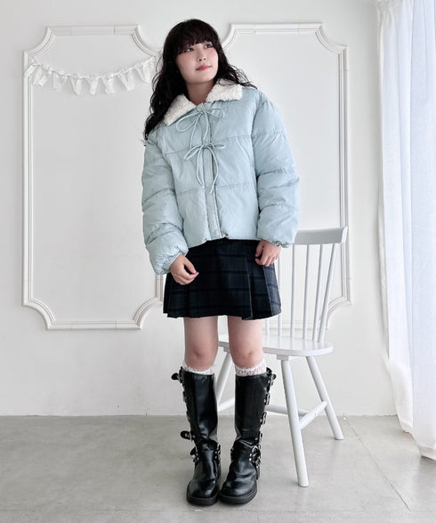プードルファーフロントリボンパデットジャケット | LO2254025 | ライトブルー