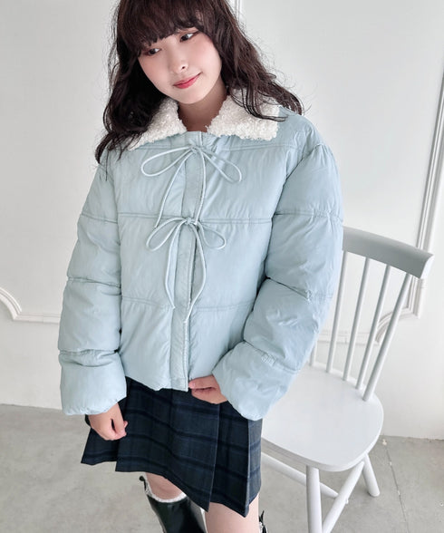 プードルファーフロントリボンパデットジャケット | LO2254025 | ライトブルー